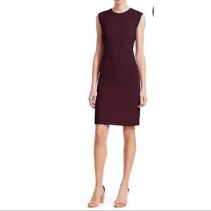 Theory Size 4 Power Wool Sheath Mini Dress Maroon Purple Crew Neck Sleeveless
